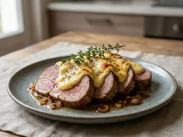 Rôti de veau fondant au brie gratiné - Photo de présentation