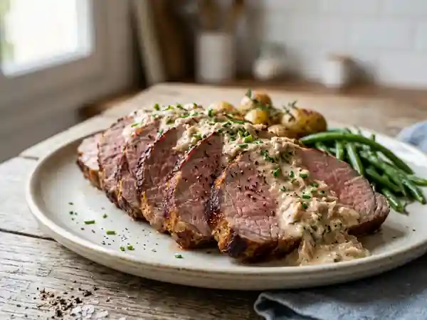 Rôti de veau tendre à la sauce onctueuse au thon - Photo de présentation