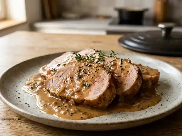 Rôti de veau tendre, sauce onctueuse au thym - Photo de présentation