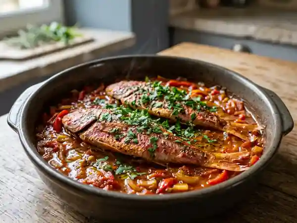Rougets à l'espagnole fondants et épicés - Photo de présentation