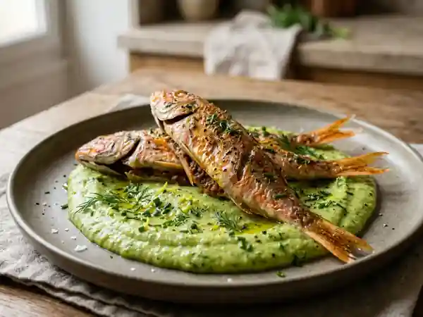 Rougets farcis à l'anchoïade, purée soyeuse - Photo de présentation