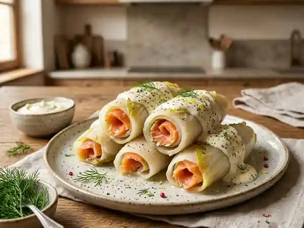 Roulade de chicon au saumon fumé et sa sauce onctueuse au mascarpone - Photo de présentation