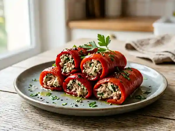 Roulade de poivron farcie au thon et à la feta, recette facile et savoureuse - Photo de présentation