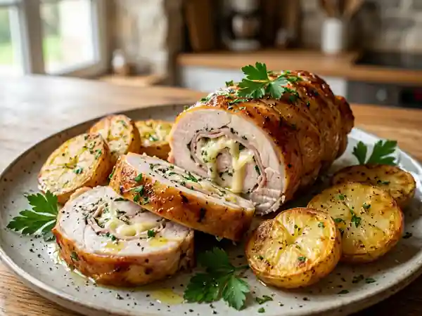 Roulé de dinde aux pommes de terre fondantes : recette savoureuse et facile - Photo de présentation