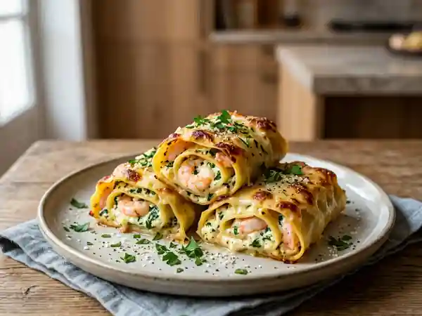 Roulé de lasagnes aux crevettes : recette gourmande et facile - Photo de présentation