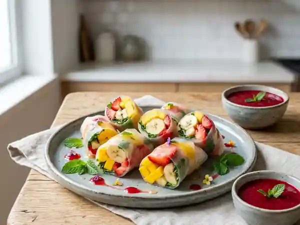 Rouleaux de fruits frais, mangue et menthe givrée - Photo de présentation