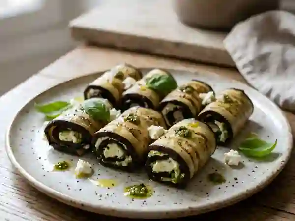 Roulés d'Aubergine Fondants au Chèvre et Pesto - Photo de présentation