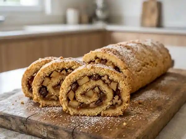 Sablé roulé aux pommes, raisins et noix : dessert gourmand et facile - Photo de présentation