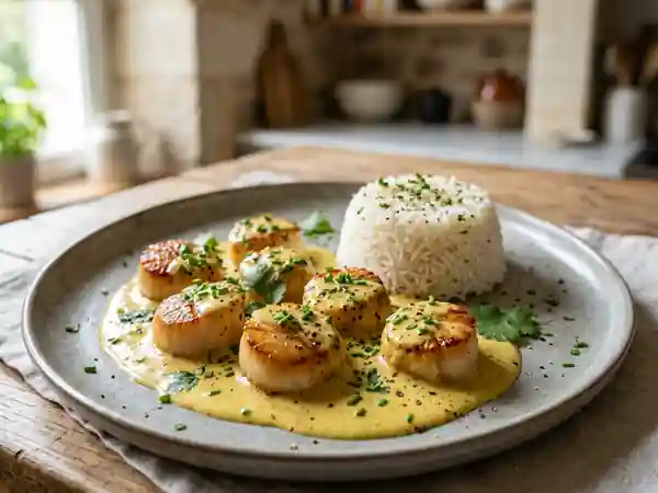 Saint-Jacques au curry crémeux : recette facile et savoureuse - Photo de présentation
