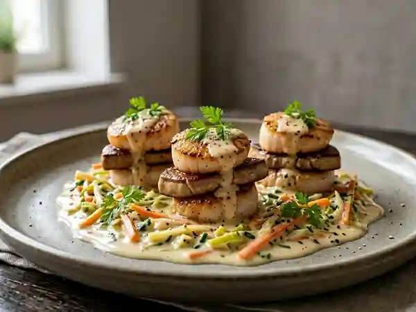 Saint-Jacques au foie gras et julienne fondante - Photo de présentation