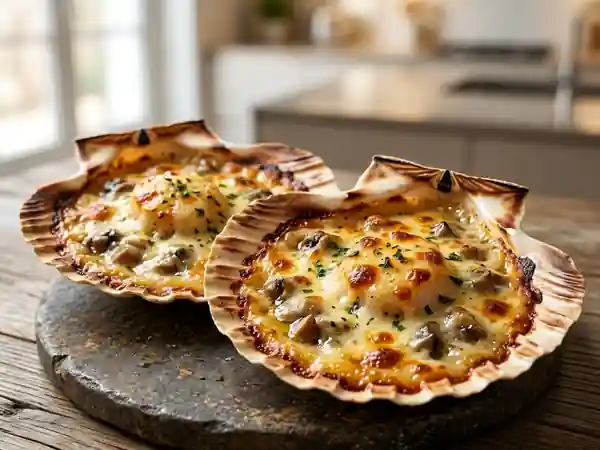 Saint-Jacques gratinées aux champignons - Photo de présentation