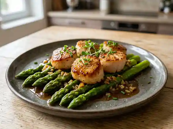 Saint-Jacques snakées et asperges croquantes - Photo de présentation