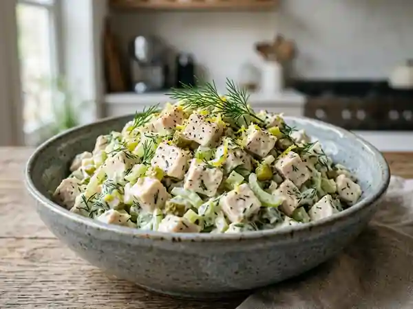 Salade crémeuse de poulet à l'aneth fraîche et gourmande - Photo de présentation