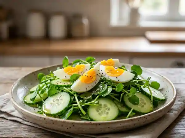 Salade croquante au cresson, concombre et œuf - Photo de présentation