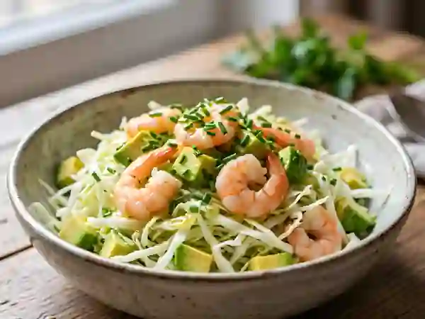 Salade croquante chou blanc, avocat et crevettes - Photo de présentation