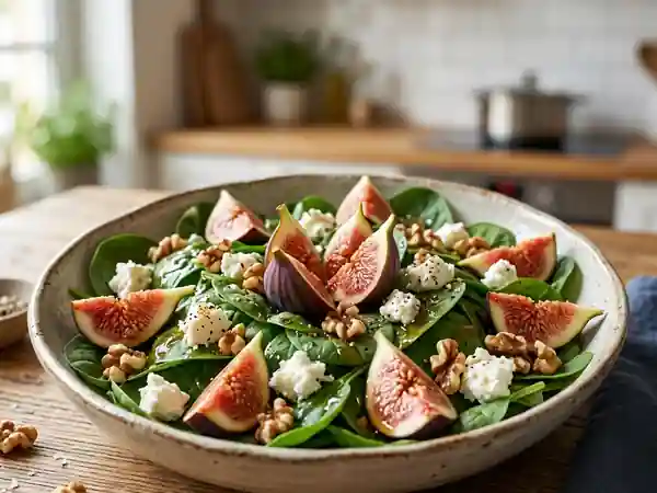 Salade croquante épinards, figues et chèvre - Photo de présentation