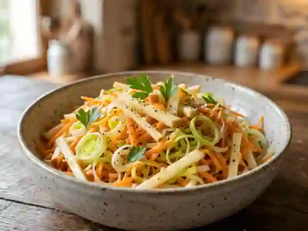 Salade pomme, poireau et carotte au miel - Photo de présentation