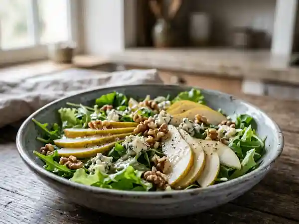 Salade croquante poire, noix et roquefort - Photo de présentation