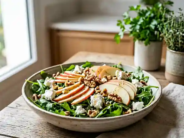 Salade croquante aux pommes, noix et chèvre frais - Photo de présentation