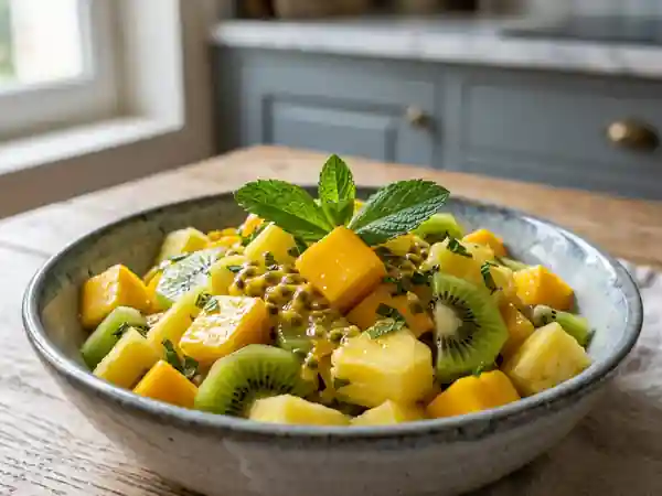 Salade de fruits exotiques fraîche au sirop d’agave, légère et vitaminée - Photo de présentation