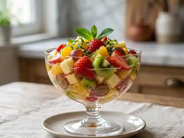 Salade de fruits frais au champagne : recette élégante et rafraîchissante - Photo de présentation