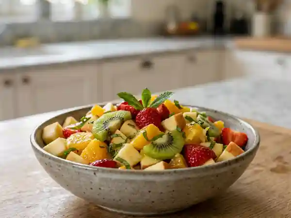 Salade de fruits frais au miel et à la menthe, recette légère et rafraîchissante - Photo de présentation