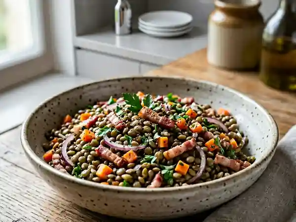 Salade de lentilles alsacienne traditionnelle et savoureuse - Photo de présentation