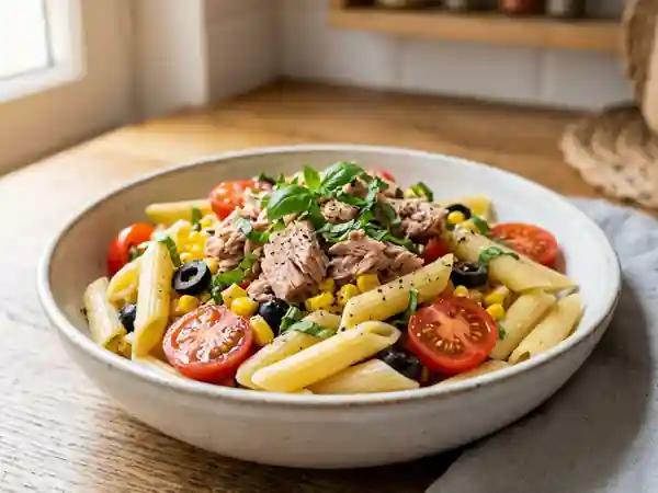 Salade de pâtes au thon fraîche et gourmande - Photo de présentation