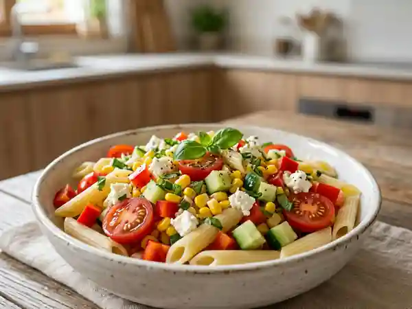 Penne fraîches au basilic et feta fondante - Photo de présentation