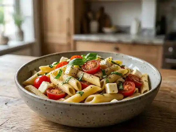 Salade de pâtes estivale gourmande pour une personne - Photo de présentation