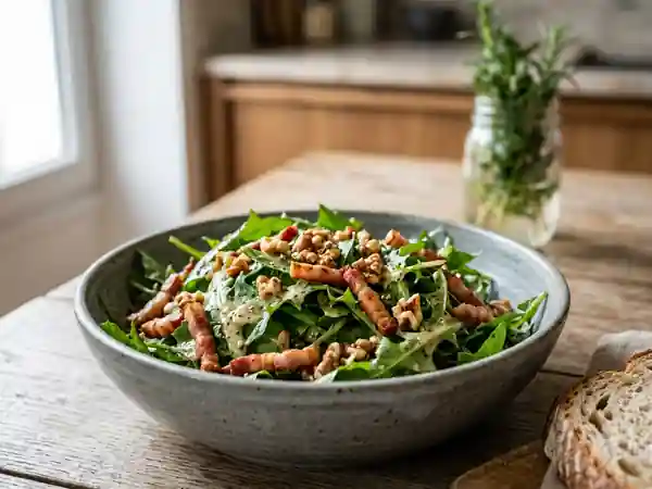 Pissenlits croquants aux lardons et noix - Photo de présentation