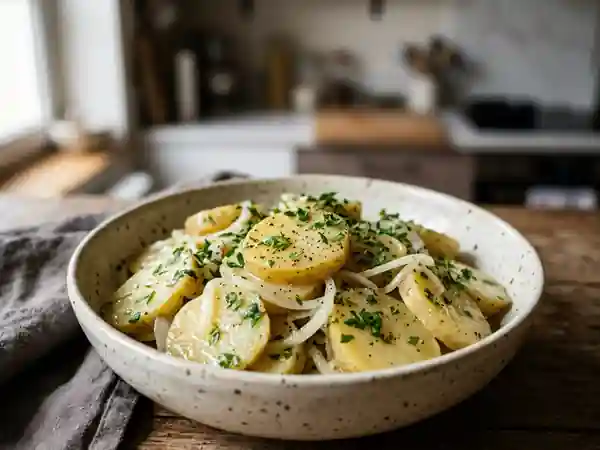 Salade de pommes de terre à la mode de Baden, recette alsacienne traditionnelle - Photo de présentation