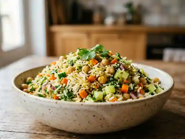 Salade de riz à l'indienne savoureuse et parfumée - Photo de présentation