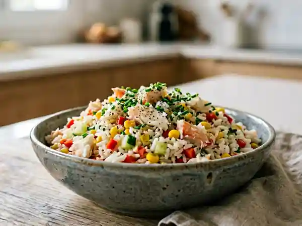 Salade de riz au crabe fraîche et savoureuse - Photo de présentation
