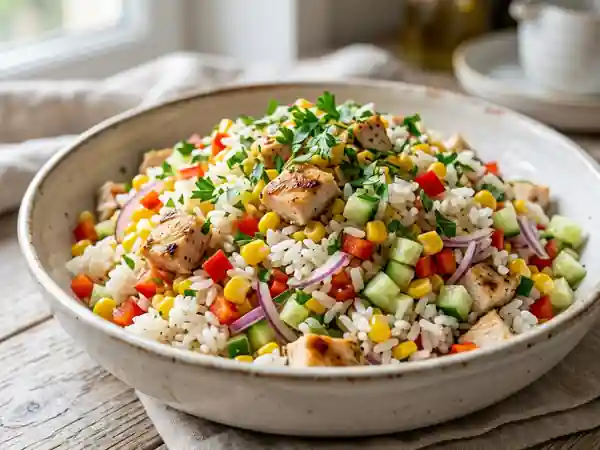 Salade de riz au poulet grillé et citron vert - Photo de présentation