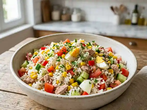 Salade de riz fraîcheur au thon et poivrons - Photo de présentation