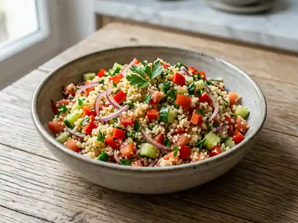 Salade de semoule épicée et légumes croquants - Photo de présentation