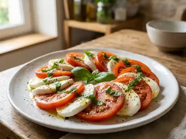 Salade de tomates à l'italienne fraîche et savoureuse - Photo de présentation