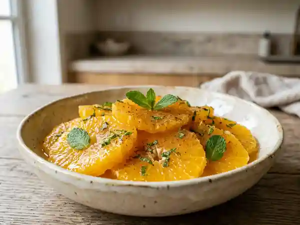 Salade d'oranges à la cannelle et à la fleur d'oranger, fraîche et parfumée - Photo de présentation