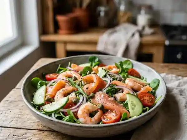 Salade Marine au Saumon et Crevettes Croquantes - Photo de présentation