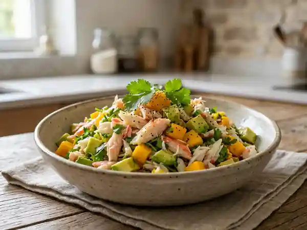 Salade exotique de crabe fraîche et savoureuse - Photo de présentation