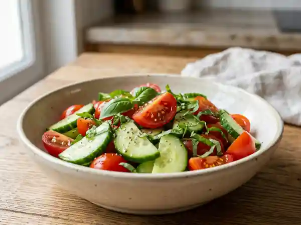 Salade fraîche au basilic : recette légère et parfumée pour une personne - Photo de présentation