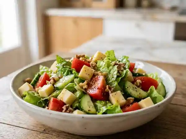 Salade fraîche au gruyère fondant et légumes croquants - Photo de présentation