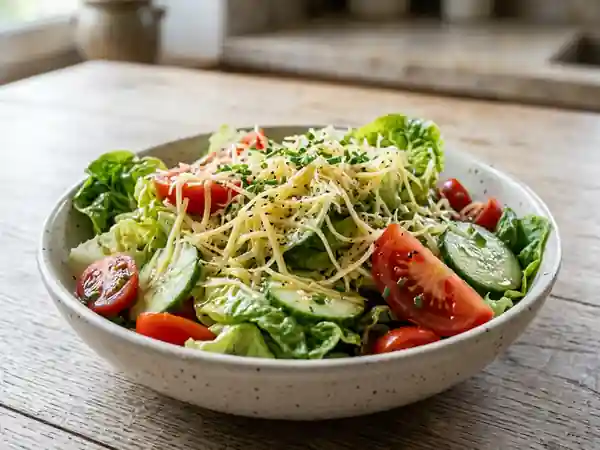 Salade fraîche au gruyère râpé et légumes croquants - Photo de présentation