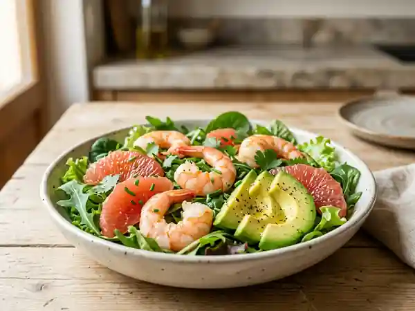 Salade fraîche au pamplemousse et crevettes décortiquées - Photo de présentation