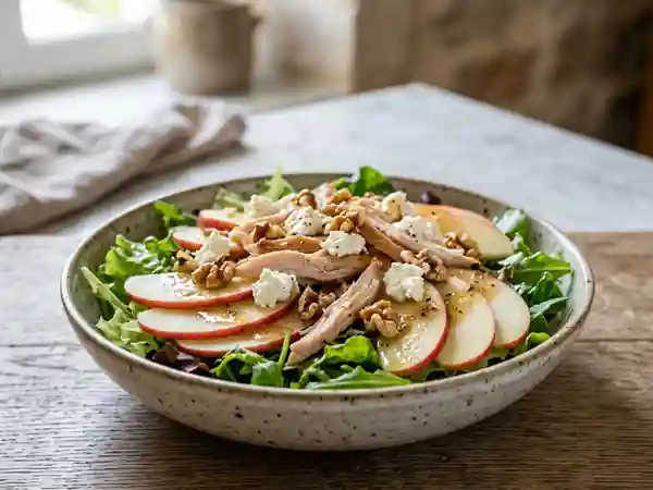 Salade fraîche aux pommes fruit et poulet fumé, croquante et savoureuse - Photo de présentation