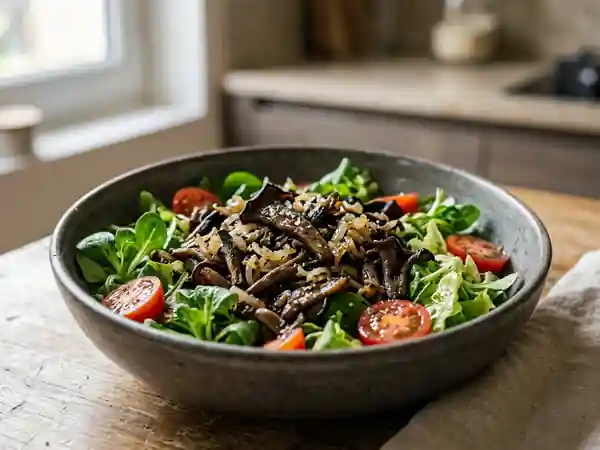 Salade croquante aux trompettes de la mort poêlées - Photo de présentation