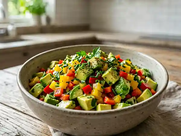Salade fraîche d'avocat aux poivrons et fines herbes - Photo de présentation