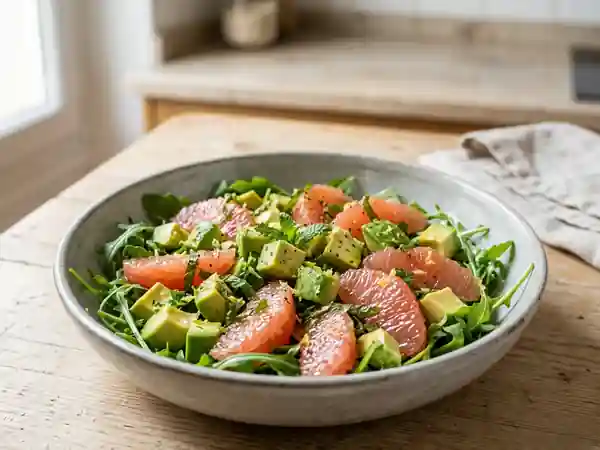 Salade fraîche d'avocat et pamplemousse rose - Photo de présentation