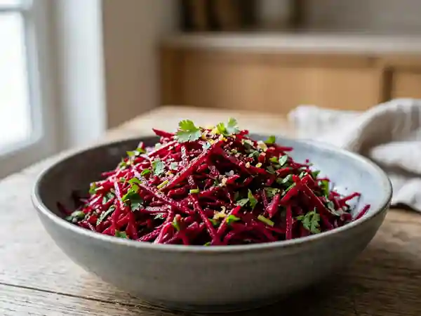 Salade fraîche de betteraves crues au citron et coriandre - Photo de présentation